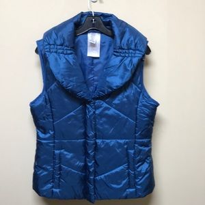 Metallic Blue Puffer Quilted Vest.